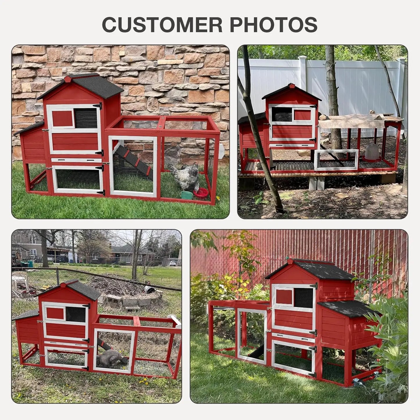 Chicken Coop for Outdoor - Poultry Cage with Wheels, Nesting Box, Leakproof Pull-on Tray, and Asphalt Waterproof Roof - Red