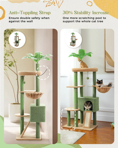 Multi-Level Cat Tree for Indoor Cats, Large Condo, Sisal Scratching Posts, Hammock & Perch, Fresh Cactus Design, Sturdy