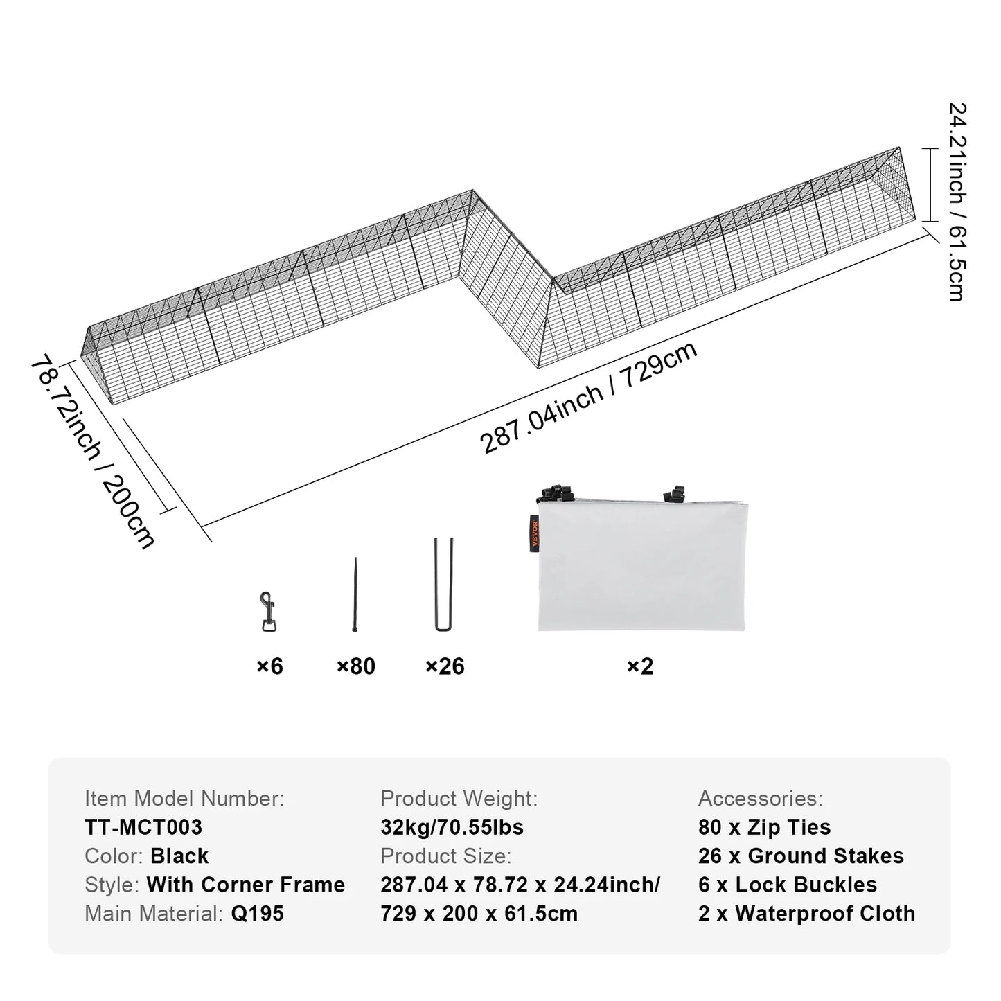 Chicken Tunnels 157.5 x 39.4 x 24.2 in(LxWxH)