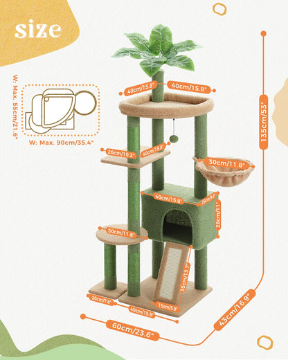 Multi-Level Cat Tree for Indoor Cats, Large Condo, Sisal Scratching Posts, Hammock & Perch, Fresh Cactus Design, Sturdy
