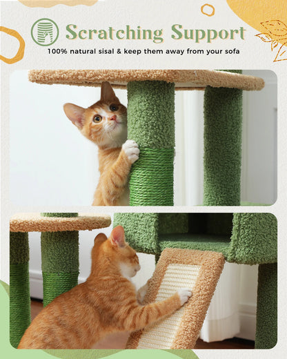 Multi-Level Cat Tree for Indoor Cats, Large Condo, Sisal Scratching Posts, Hammock & Perch, Fresh Cactus Design, Sturdy
