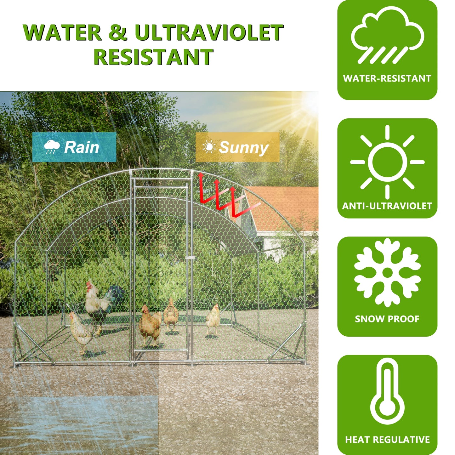 LZBEITEM Large Chicken Coop Metal Chicken Run with Waterproof and Anti-UV Cover, Dome Shaped Walk-in Fence Cage Hen House